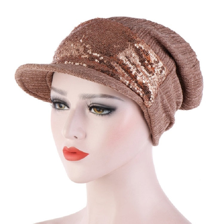 Women Breathable Wild Empty Top Hat Sequined Turban Hat, One Size