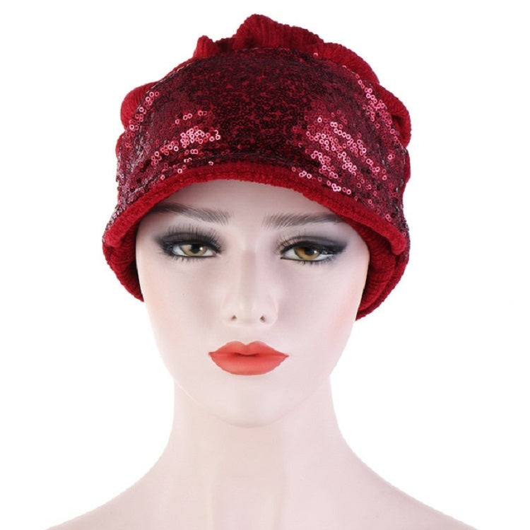 Women Breathable Wild Empty Top Hat Sequined Turban Hat, One Size