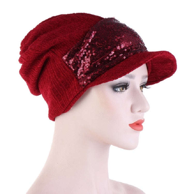 Women Breathable Wild Empty Top Hat Sequined Turban Hat, One Size