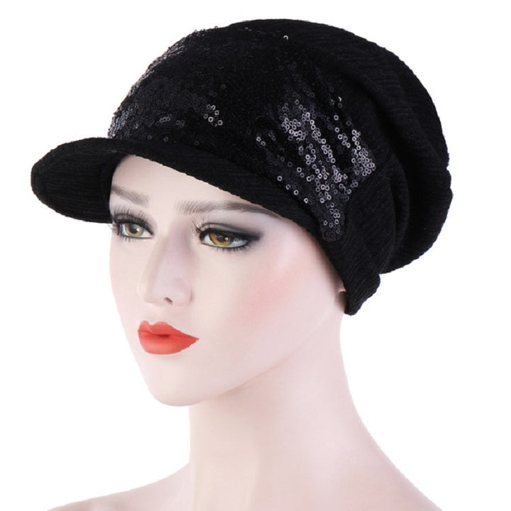 Women Breathable Wild Empty Top Hat Sequined Turban Hat, One Size