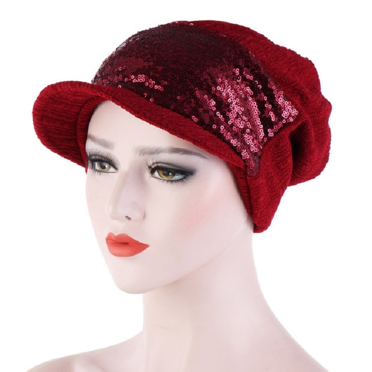 Women Breathable Wild Empty Top Hat Sequined Turban Hat, One Size