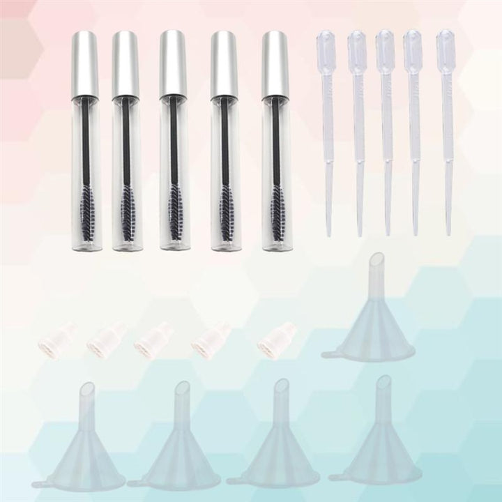 5PCS 12ml Empty Mascara Tube With Eyelash Wand + 5pcs Funnels And Transfer Pipettes Set For Castor Oil DIY Container Set