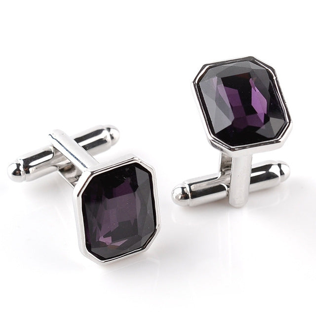 Fasion diamond-encrusted Cufflinks, Dark blue, Purple, Brown, Pink, Sapphire blue