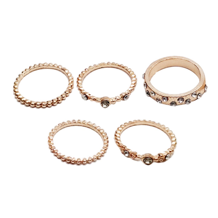 5 PCS/Set Fashion Women Rose Gold Rhinestone Elegant Rings Jewelry Set, 6, 7, 8, 9, 10