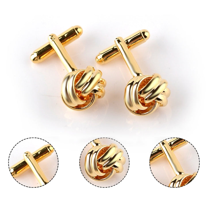 French Style Fashion Knot Design Men Cufflinks， Party Suit Shirt Cuff Buttons, Black, Gold, Silver