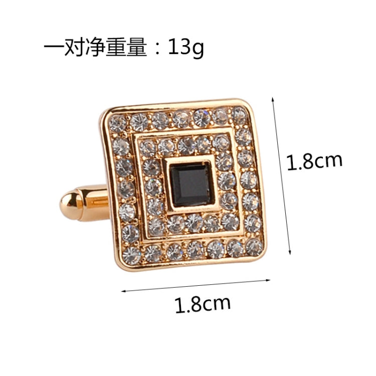 Classic Luxury Rhinestone Crystal Square Custom Enamel Men Cufflink Male French Shirt Cuff links Wedding, Light Yellow Gold Color, Silver Plated