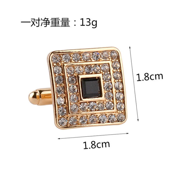 Classic Luxury Rhinestone Crystal Square Custom Enamel Men Cufflink Male French Shirt Cuff links Wedding, Light Yellow Gold Color, Silver Plated