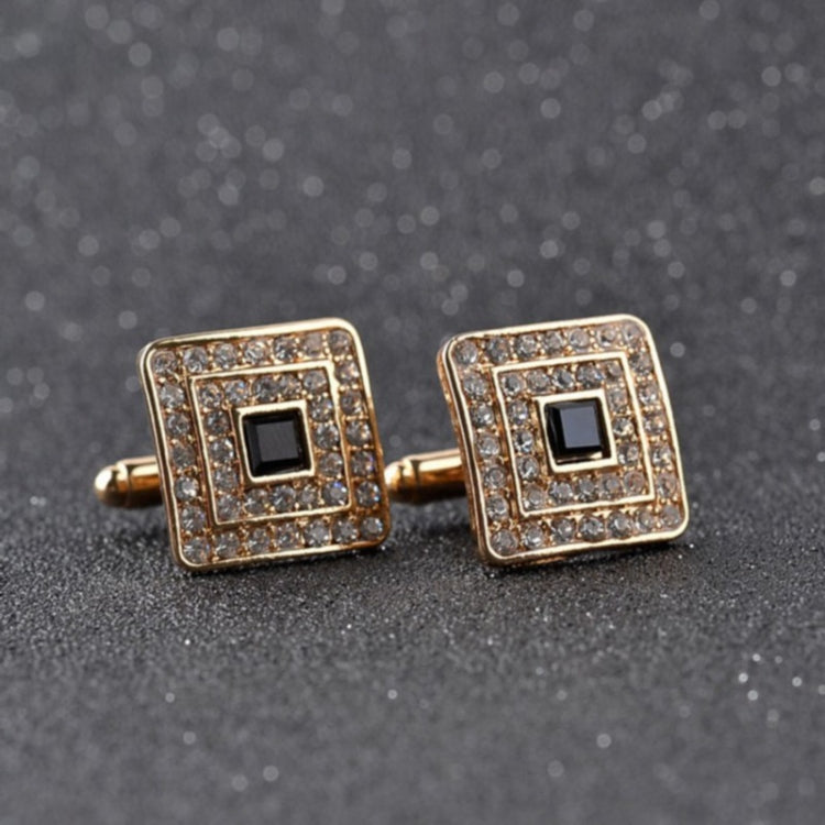 Classic Luxury Rhinestone Crystal Square Custom Enamel Men Cufflink Male French Shirt Cuff links Wedding, Light Yellow Gold Color, Silver Plated