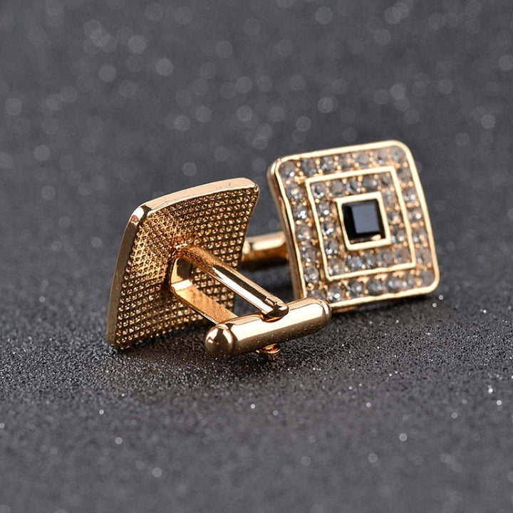 Classic Luxury Rhinestone Crystal Square Custom Enamel Men Cufflink Male French Shirt Cuff links Wedding, Light Yellow Gold Color, Silver Plated