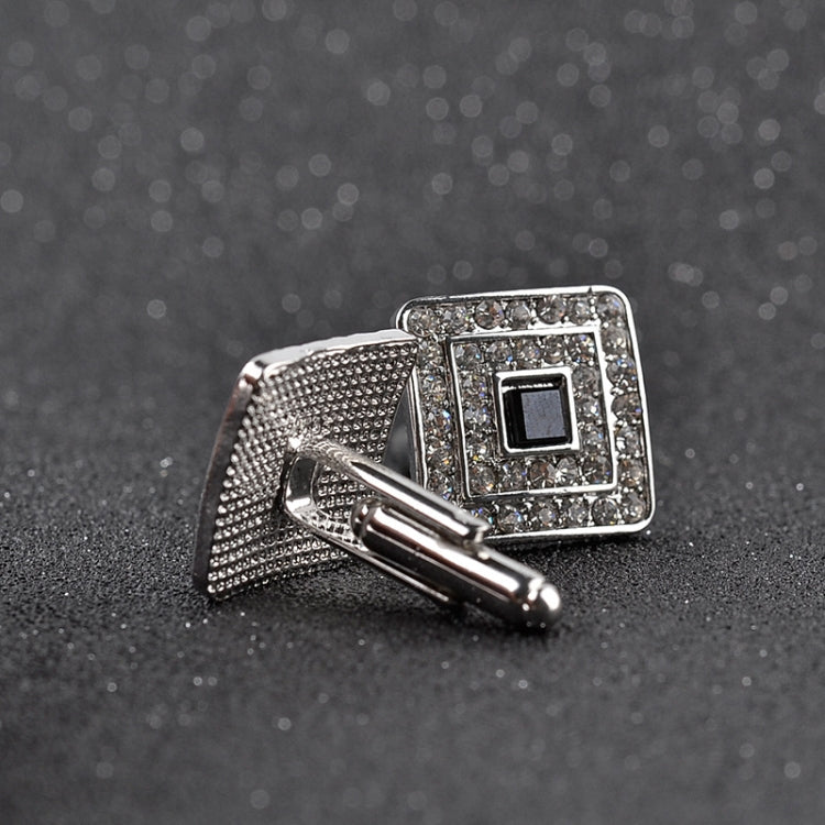 Classic Luxury Rhinestone Crystal Square Custom Enamel Men Cufflink Male French Shirt Cuff links Wedding, Light Yellow Gold Color, Silver Plated