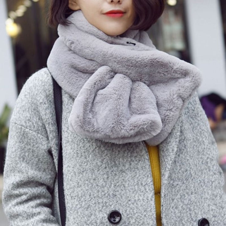 Women Winter Thicken Plush Faux Rabbit Fur Scarf Solid Color Warmer Neckerchief, 96 x 15cm