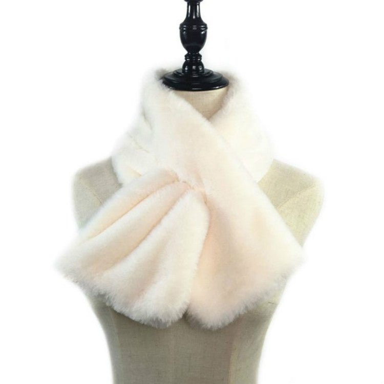 Women Winter Thicken Plush Faux Rabbit Fur Scarf Solid Color Warmer Neckerchief, 96 x 15cm