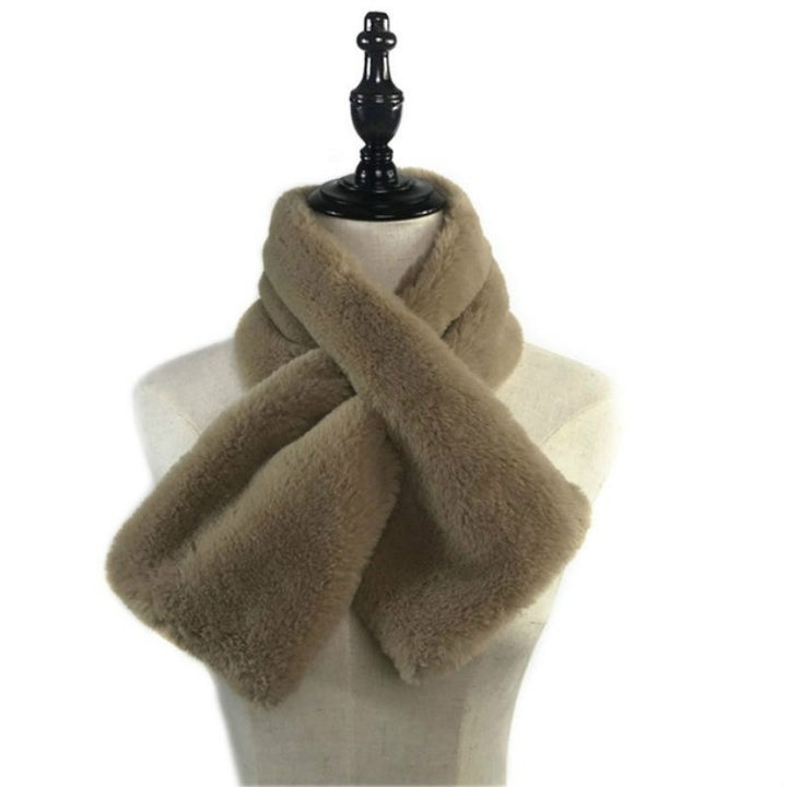 Women Winter Thicken Plush Faux Rabbit Fur Scarf Solid Color Warmer Neckerchief, 96 x 15cm