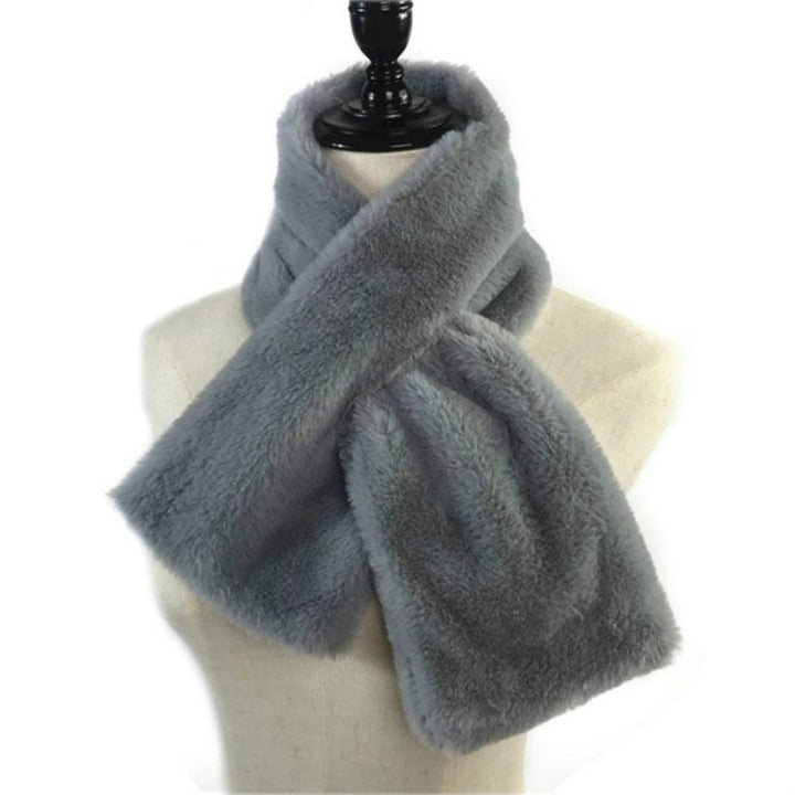 Women Winter Thicken Plush Faux Rabbit Fur Scarf Solid Color Warmer Neckerchief, 96 x 15cm