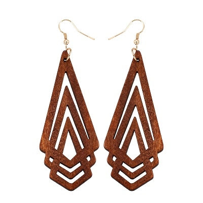 1 Pair Natural Wooden Earrings Geometic Hollow Triangle Personality Simple Fashion Jewelry For Woman, Brown, White, Green, Wine Red