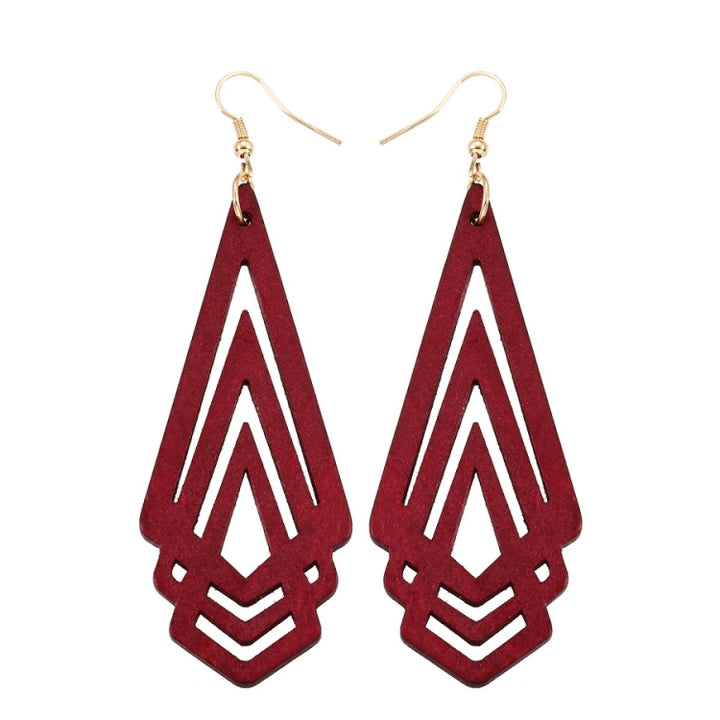 1 Pair Natural Wooden Earrings Geometic Hollow Triangle Personality Simple Fashion Jewelry For Woman, Brown, White, Green, Wine Red