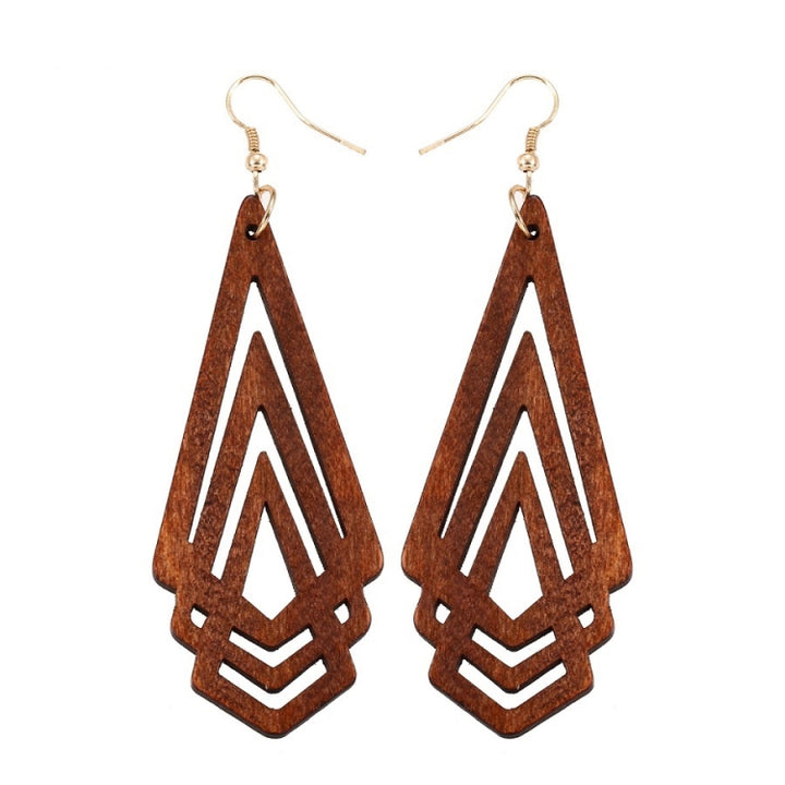 1 Pair Natural Wooden Earrings Geometic Hollow Triangle Personality Simple Fashion Jewelry For Woman, Brown, White, Green, Wine Red