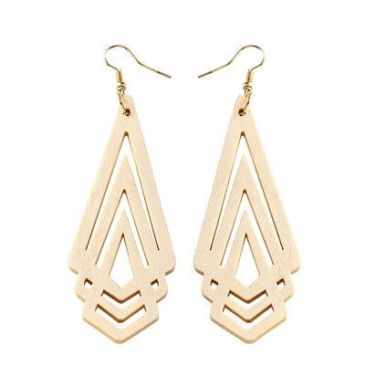 1 Pair Natural Wooden Earrings Geometic Hollow Triangle Personality Simple Fashion Jewelry For Woman, Brown, White, Green, Wine Red