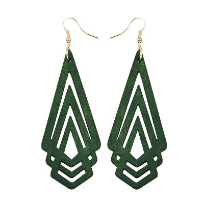 1 Pair Natural Wooden Earrings Geometic Hollow Triangle Personality Simple Fashion Jewelry For Woman, Brown, White, Green, Wine Red