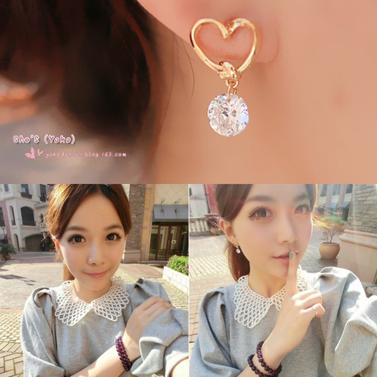 2 PCS Women Elegant Fashion Crystal  Heart Design Earring