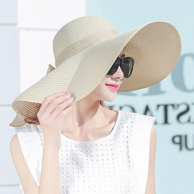 Women Summer Hats Foldable Wide Large Brim Beach Sun Straw Cap Elegant Hats Caps, M