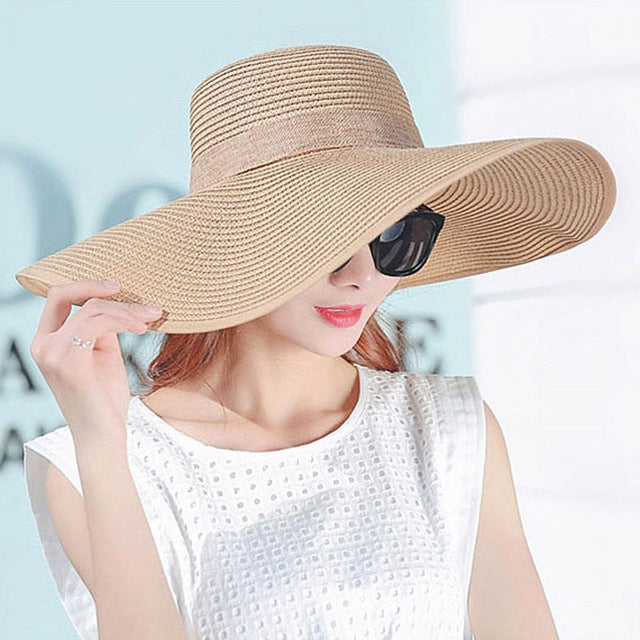 Women Summer Hats Foldable Wide Large Brim Beach Sun Straw Cap Elegant Hats Caps, M