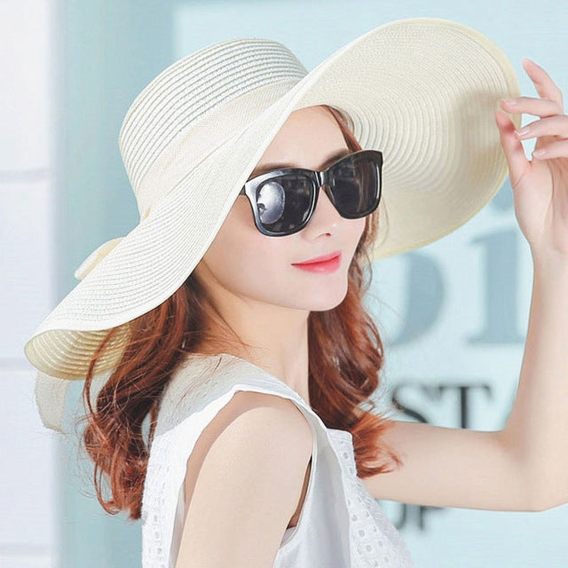 Women Summer Hats Foldable Wide Large Brim Beach Sun Straw Cap Elegant Hats Caps, M