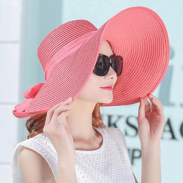 Women Summer Hats Foldable Wide Large Brim Beach Sun Straw Cap Elegant Hats Caps, M