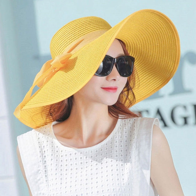 Women Summer Hats Foldable Wide Large Brim Beach Sun Straw Cap Elegant Hats Caps, M