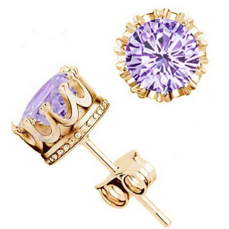 Women Crown Earrings Crystal Jewelry Double Stud Earrings, Gold + White, Gold + Purple, Silver + White, Silver + Purple