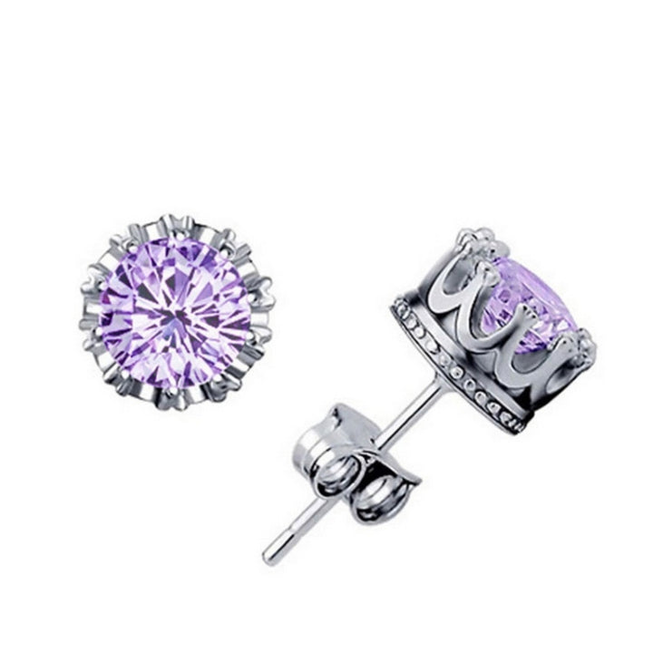 Women Crown Earrings Crystal Jewelry Double Stud Earrings, Gold + White, Gold + Purple, Silver + White, Silver + Purple