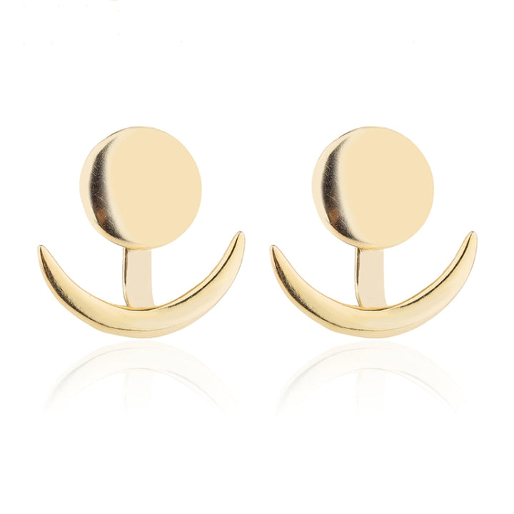 Trendy Crescent Moon Cute Ear Jackets Geometric Round Stud Earrings for Women, Gold, Silver