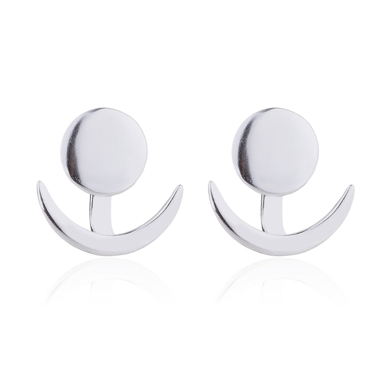 Trendy Crescent Moon Cute Ear Jackets Geometric Round Stud Earrings for Women, Gold, Silver