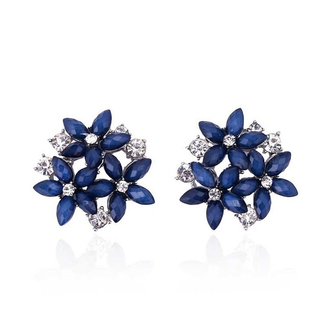 Fashion Zircon Rhinestone 3 Flower Stud Earrings for Women Jewelry, blue, red, black