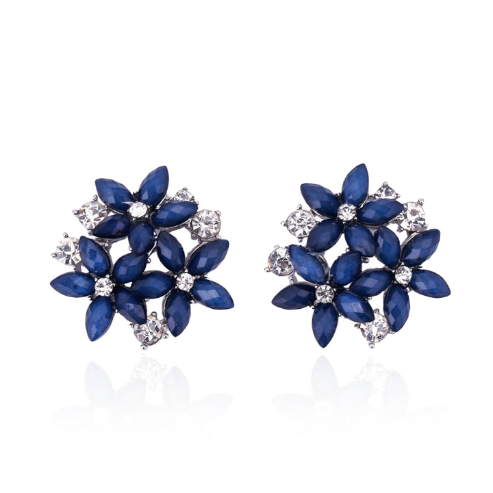 Fashion Zircon Rhinestone 3 Flower Stud Earrings for Women Jewelry, blue, red, black