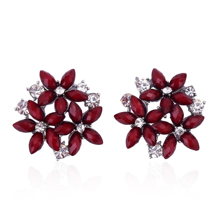 Fashion Zircon Rhinestone 3 Flower Stud Earrings for Women Jewelry, blue, red, black