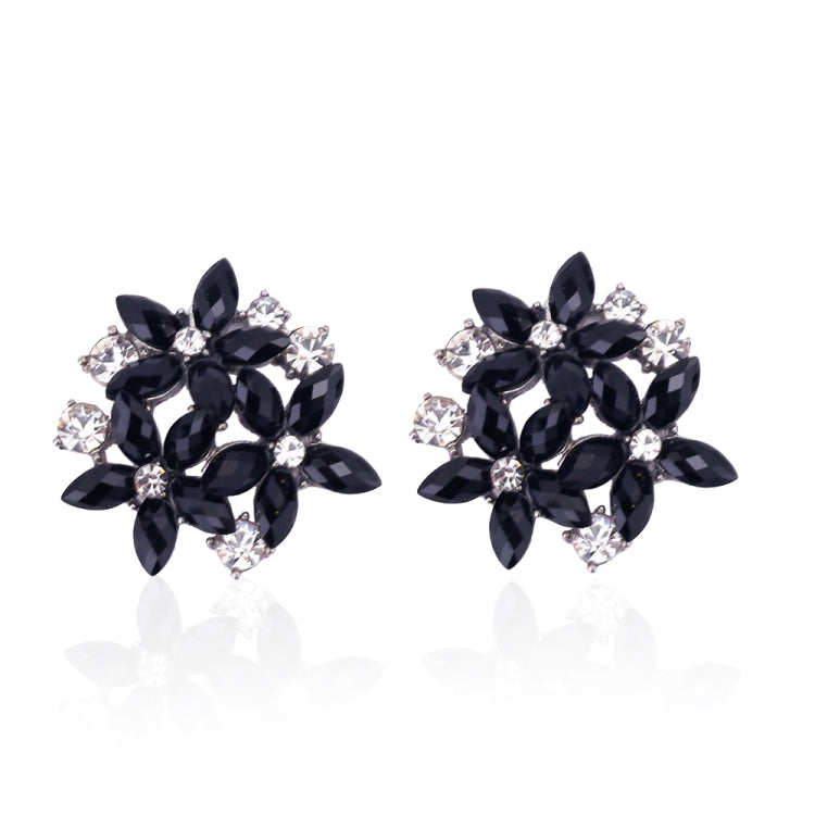 Fashion Zircon Rhinestone 3 Flower Stud Earrings for Women Jewelry, blue, red, black