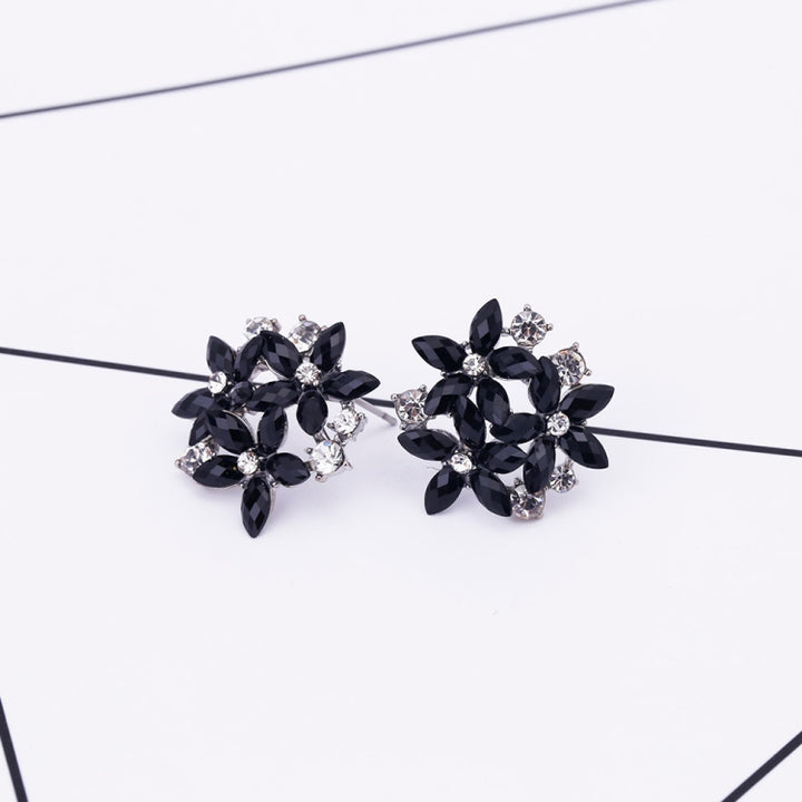 Fashion Zircon Rhinestone 3 Flower Stud Earrings for Women Jewelry, blue, red, black