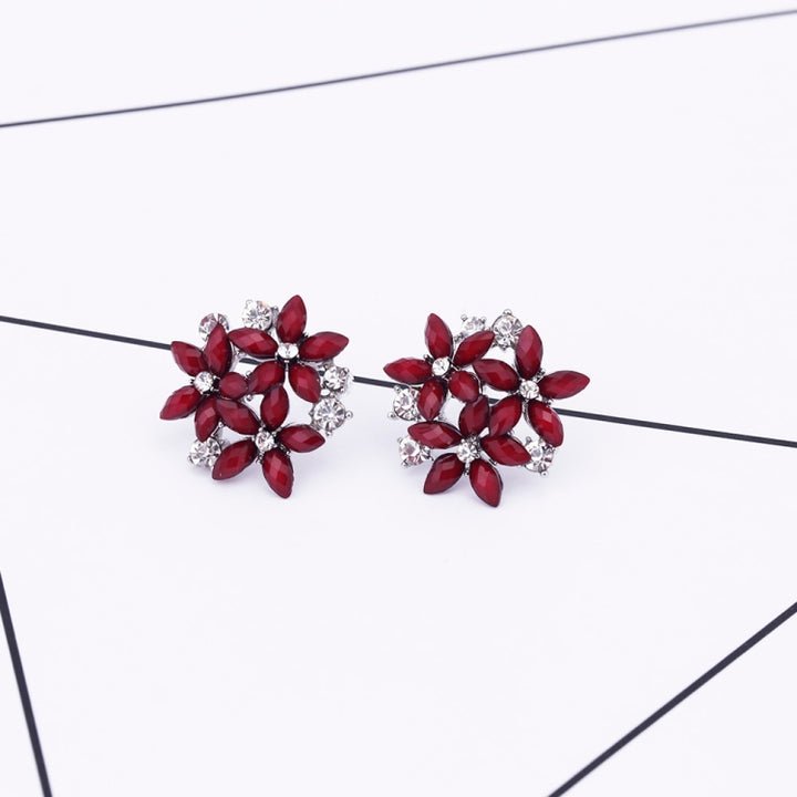 Fashion Zircon Rhinestone 3 Flower Stud Earrings for Women Jewelry, blue, red, black