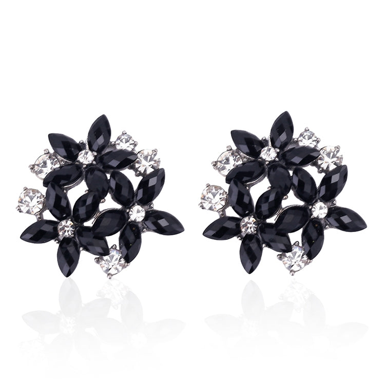 Fashion Zircon Rhinestone 3 Flower Stud Earrings for Women Jewelry, blue, red, black