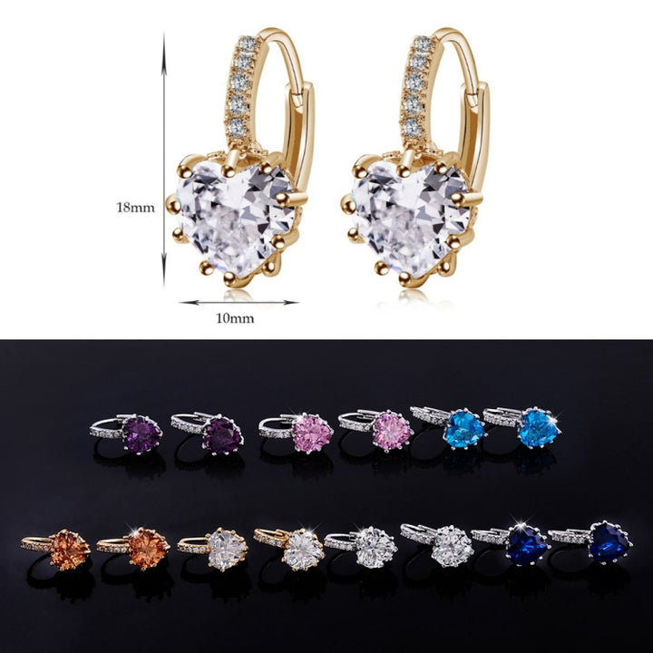 Cute Heart Real 925 Sterling Silver Cubic Zirconia Stone Earrings, Gold with white Zirconia, Platinum with white Zirconia, Platinum with Pink Zirconia, Platinum with Purple Zirconia, Platinum with Light blue Zirconia, Platinum with sea blue Zirconia