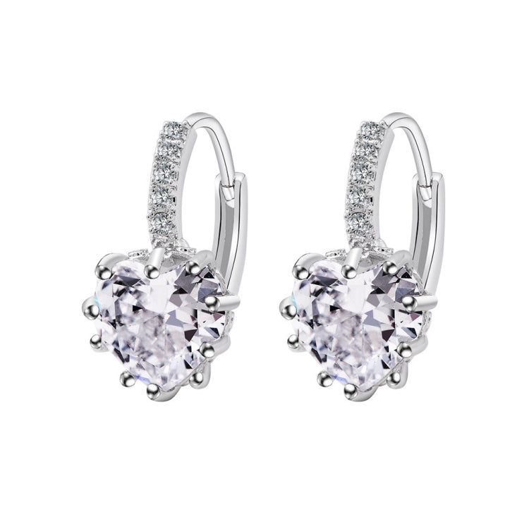 Cute Heart Real 925 Sterling Silver Cubic Zirconia Stone Earrings, Platinum with white Zirconia, Platinum with Purple Zirconia, Platinum with sea blue Zirconia, Platinum with Champagne, Platinum with Olive green, gold with Yellow Zirconia