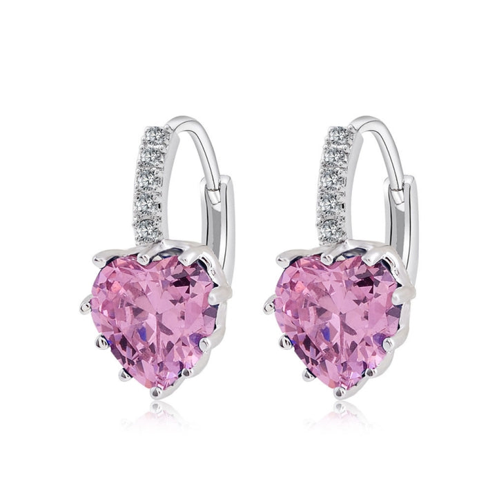 Cute Heart Real 925 Sterling Silver Cubic Zirconia Stone Earrings, Gold with white Zirconia, Platinum with white Zirconia, Platinum with Pink Zirconia, Platinum with Purple Zirconia, Platinum with Light blue Zirconia, Platinum with sea blue Zirconia