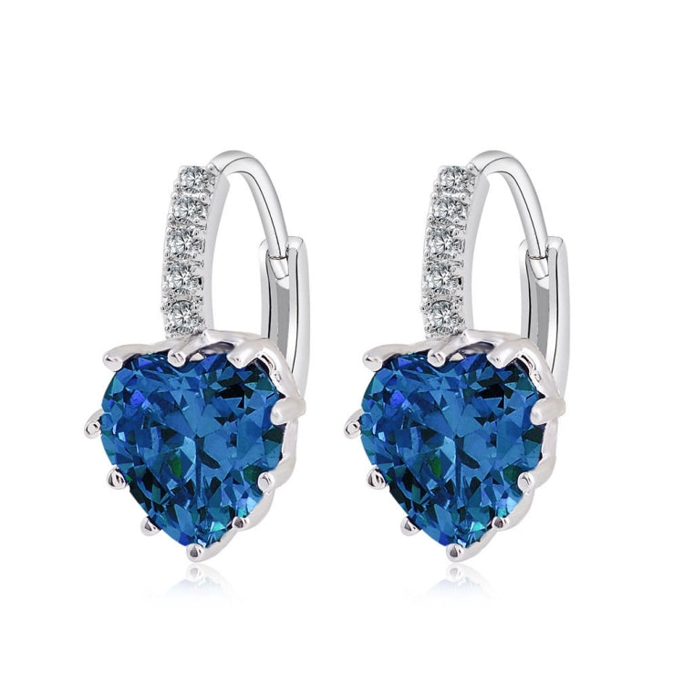 Cute Heart Real 925 Sterling Silver Cubic Zirconia Stone Earrings, Gold with white Zirconia, Platinum with white Zirconia, Platinum with Pink Zirconia, Platinum with Purple Zirconia, Platinum with Light blue Zirconia, Platinum with sea blue Zirconia