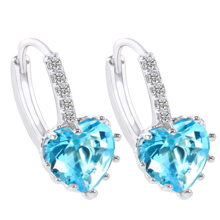 Cute Heart Real 925 Sterling Silver Cubic Zirconia Stone Earrings, Gold with white Zirconia, Platinum with white Zirconia, Platinum with Pink Zirconia, Platinum with Purple Zirconia, Platinum with Light blue Zirconia, Platinum with sea blue Zirconia