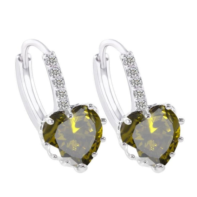 Cute Heart Real 925 Sterling Silver Cubic Zirconia Stone Earrings, Platinum with white Zirconia, Platinum with Purple Zirconia, Platinum with sea blue Zirconia, Platinum with Champagne, Platinum with Olive green, gold with Yellow Zirconia