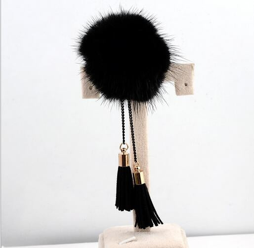 Fur Ball Brooch Chain Tassel Brooch For Women, Gray, Black, Gold, Wine Red