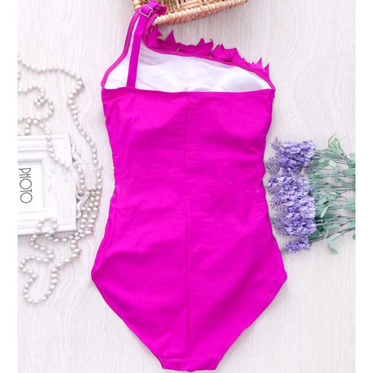 Sexy Women Solid Swimwear One Shoulder Halter One Piece Retro Beach Suits, L, M, S, XL