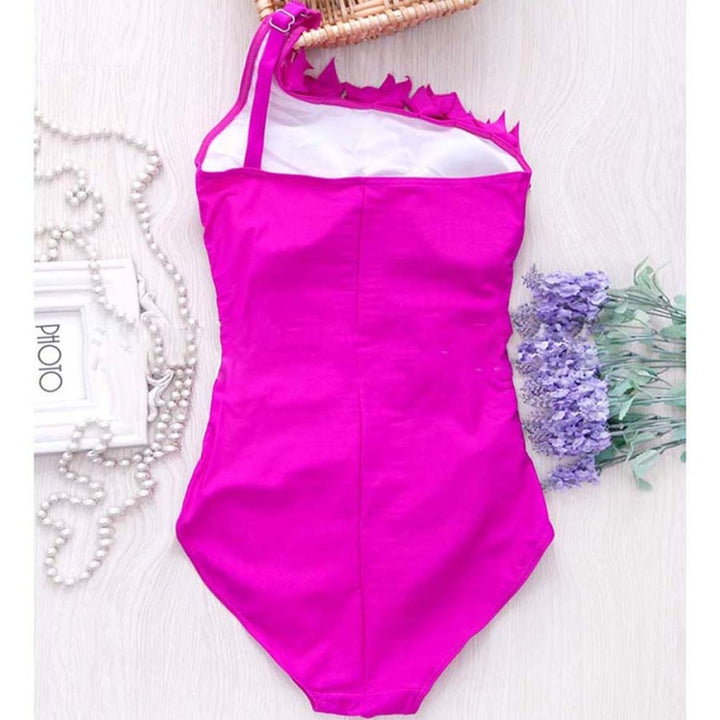 Sexy Women Solid Swimwear One Shoulder Halter One Piece Retro Beach Suits, L, M, S, XL