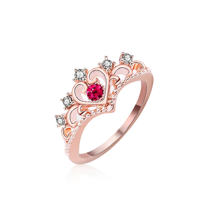 Women Crystal Ring Fashion Love Heart Crown Rhinestone Ring, Red diamond, Blue Diamond